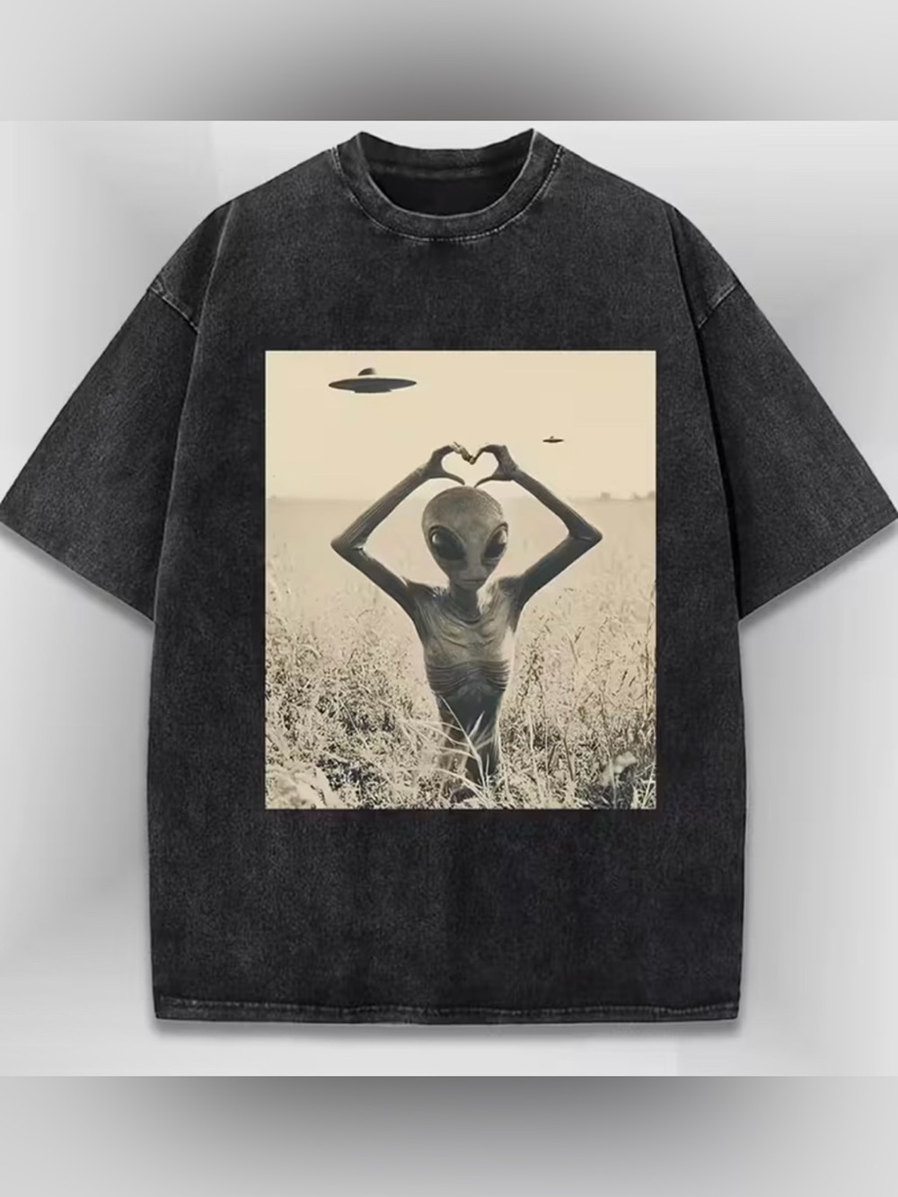 Alien Heart Graphic Tee - Dark Gray